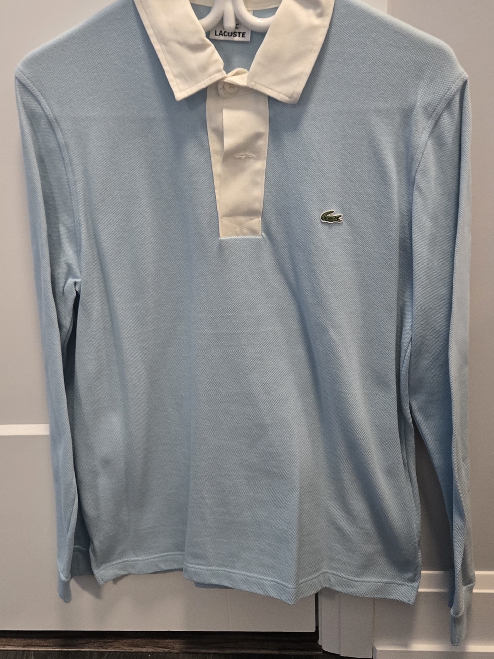 Lacoste Pale Blue Long Sleeve Polo with White Placket